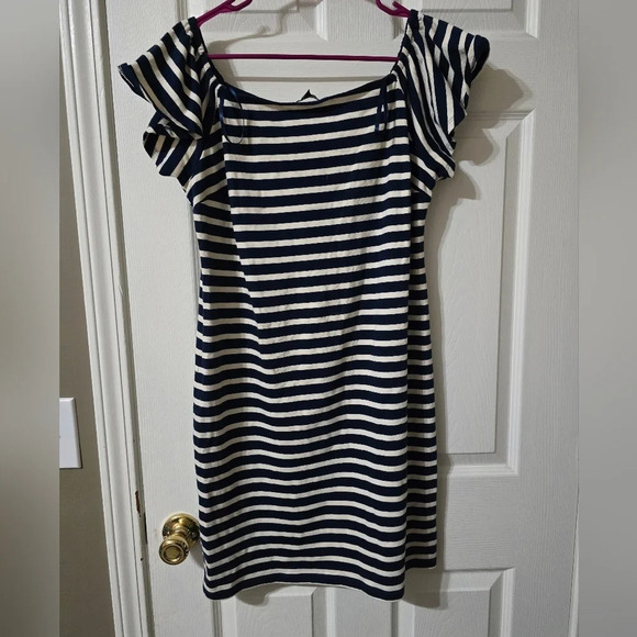 Lauren Ralph Lauren Dresses & Skirts - Lauren Ralph Lauren Flutter Sleeve Cotton T-Shirt Dress, Navy & White Stripes.